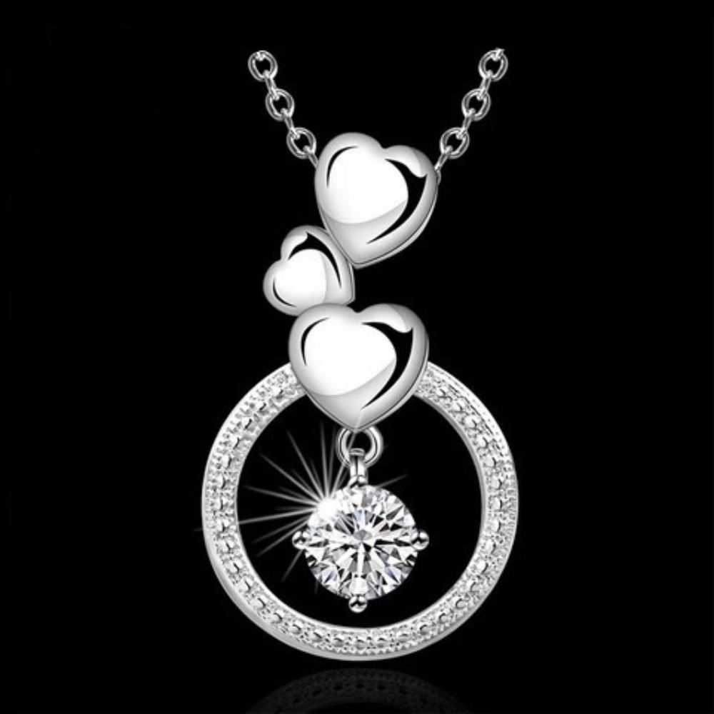 3 Hearts with Crystal Necklace
